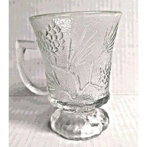 Tiara Indiana Ponderosa Pine Coffee Mug Footed 4.5-in Frosted Glass Handle Vtg